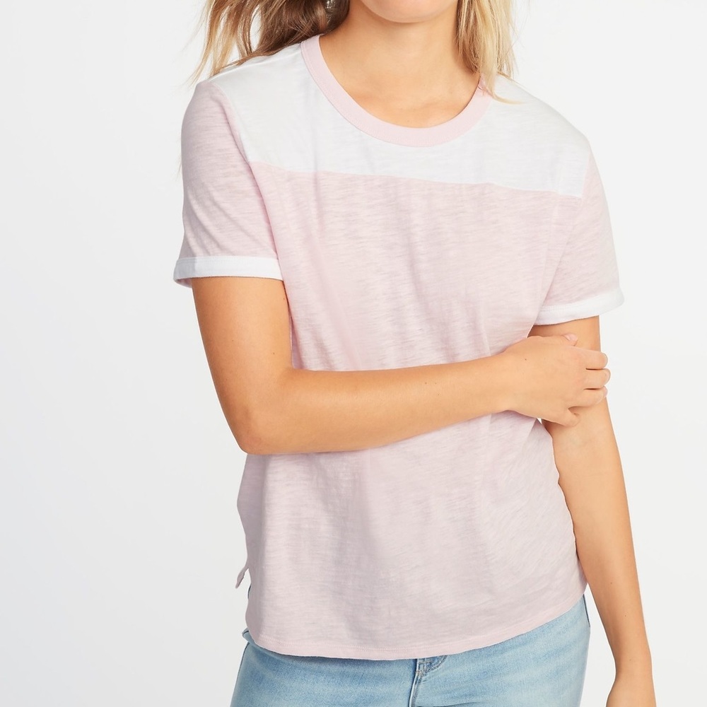 Old Navy Boyfriend Color-Block Tee  White/Pink
